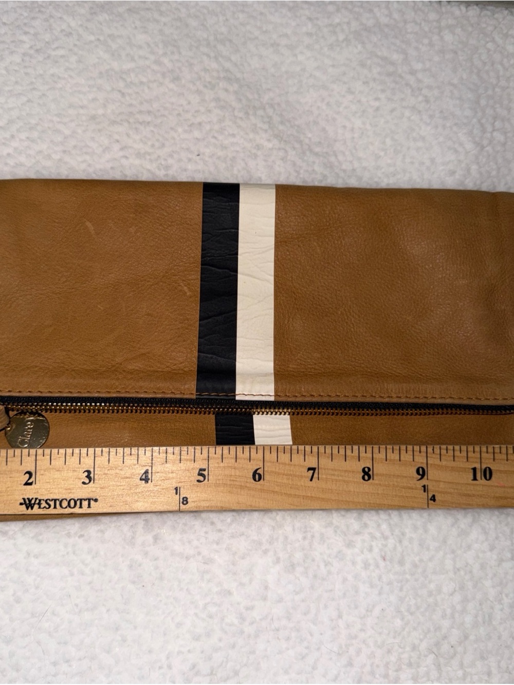 Clare V Tan Leather Toiletry Bag with Black and Cream Racing Stripe - Picture 10 of 11